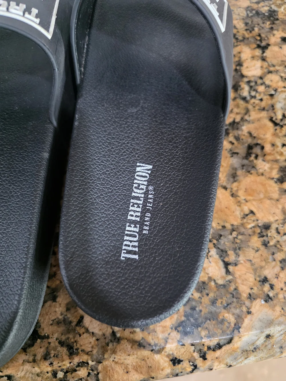 True Religion Black Logo Slide Sandals for Men